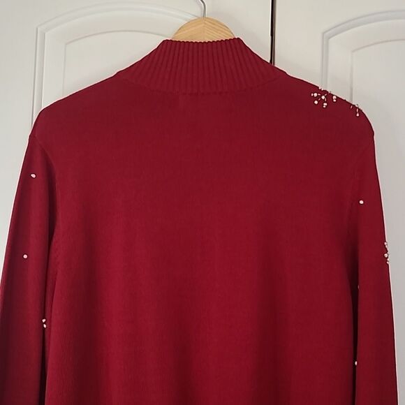 Norm Thompson Beaded Snowflake Zip Front Cotton Cardigan Sweater Red Size L - Picture 7 of 13